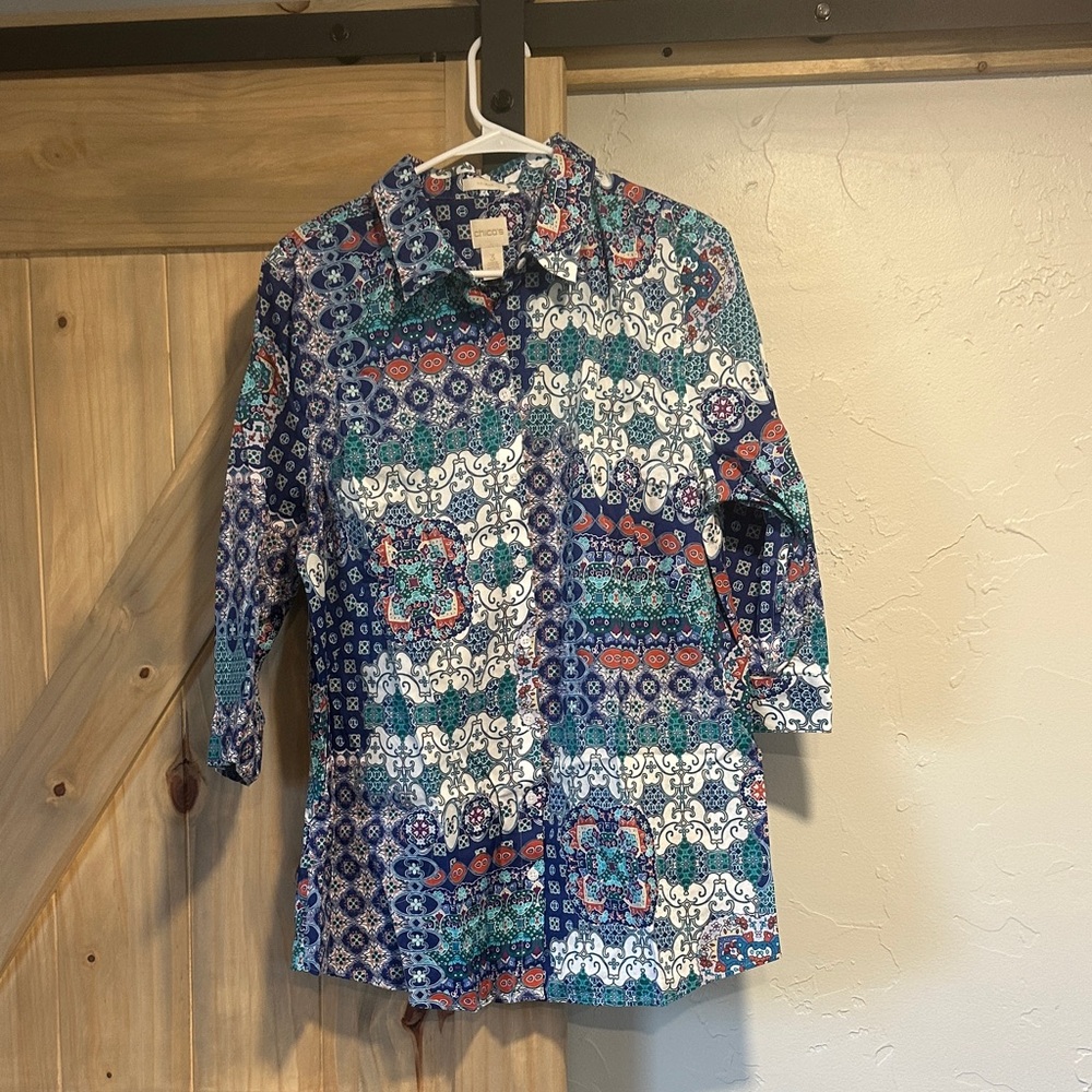 Chico's Multicolor Patterned Button-Down Shirt - image 1